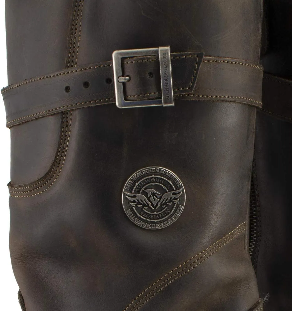 Milwaukee Leather MBM9063 Men's Distressed Brown Classic Engineer Boots - 7