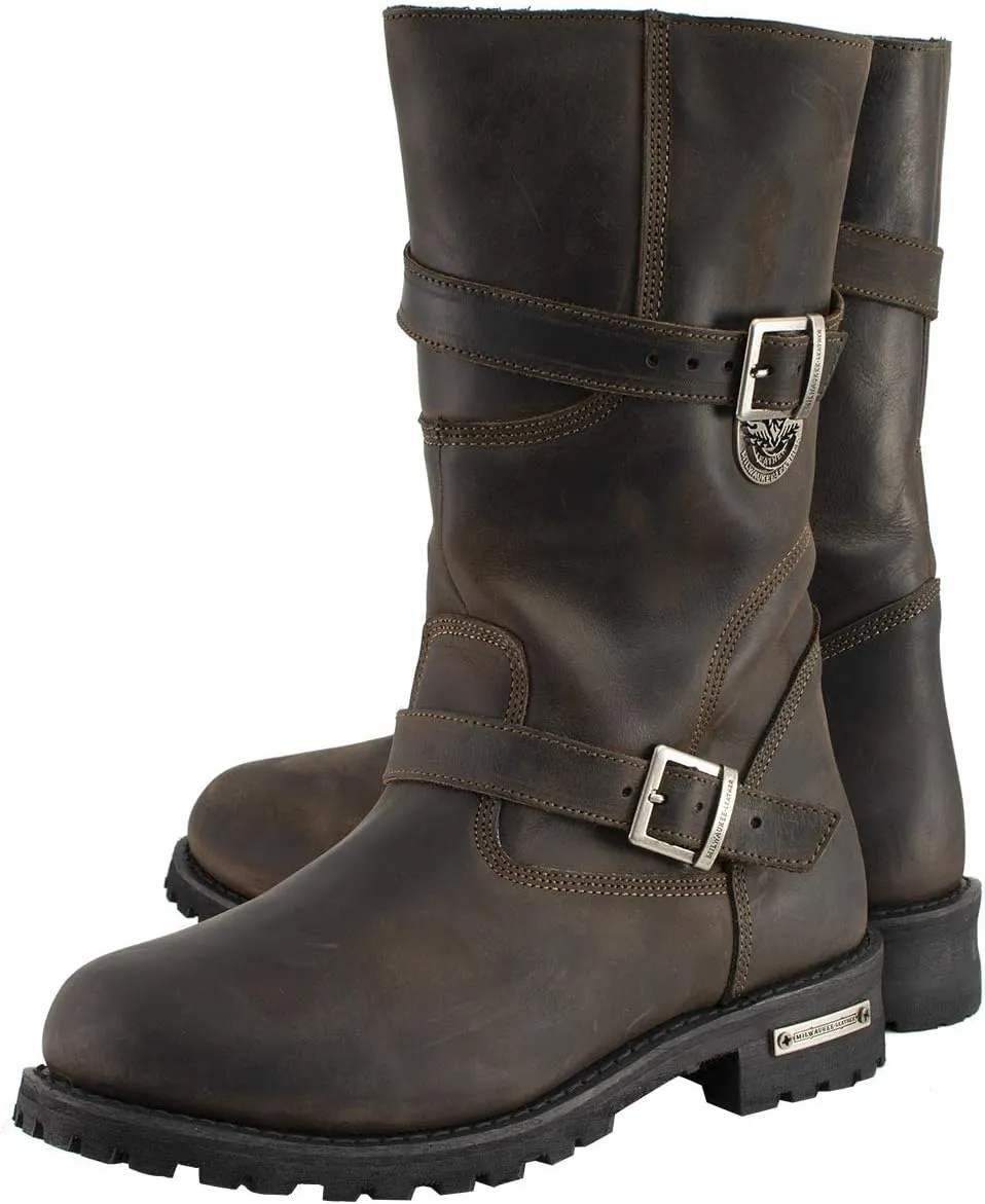 Milwaukee Leather MBM9063 Men's Distressed Brown Classic Engineer Boots - 7