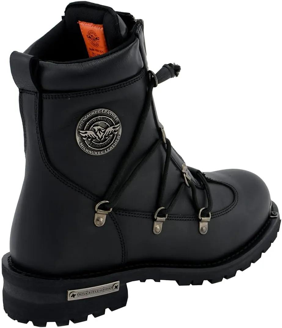 Milwaukee Leather MBM9075 Men's Black Leather 6-inch Plain Toe Dual Zipper Motorcycle Rider Boots