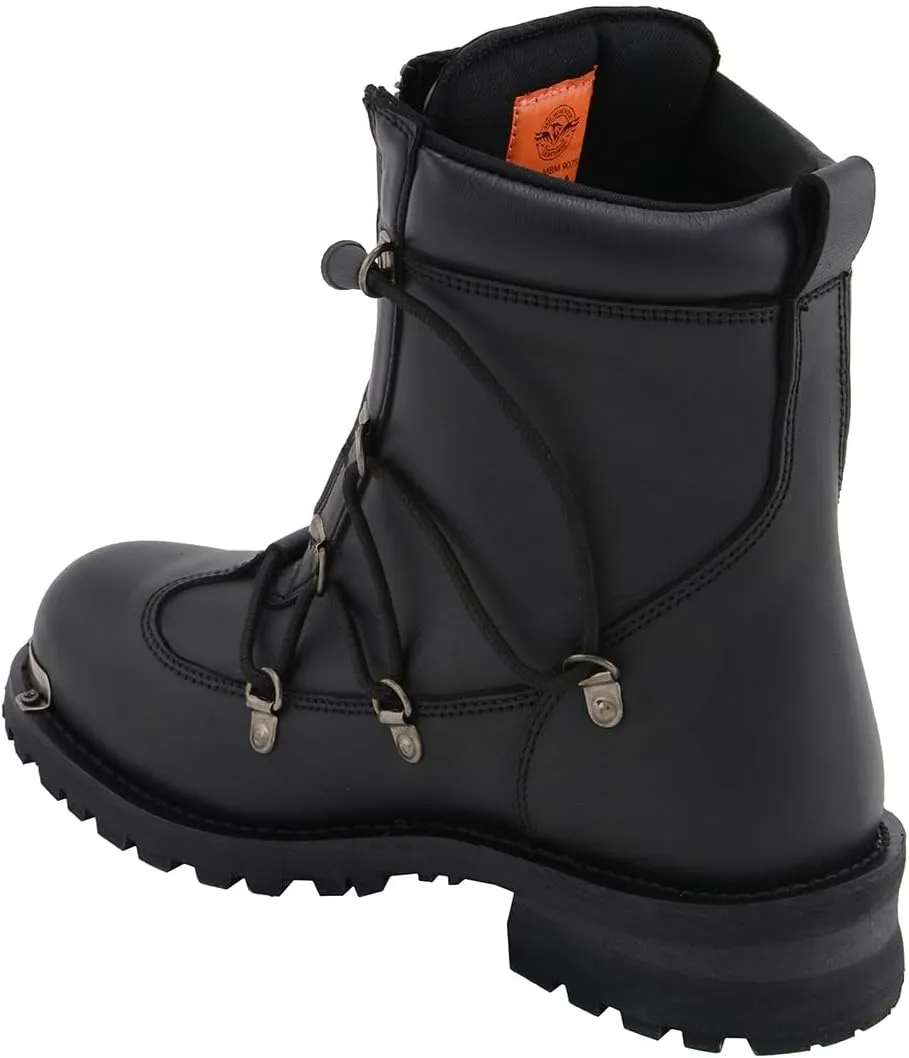 Milwaukee Leather MBM9075 Men's Black Leather 6-inch Plain Toe Dual Zipper Motorcycle Rider Boots