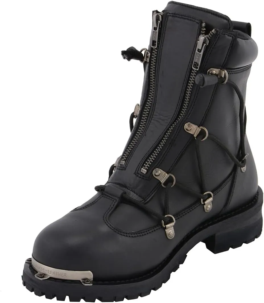Milwaukee Leather MBM9075 Men's Black Leather 6-inch Plain Toe Dual Zipper Motorcycle Rider Boots