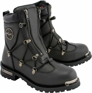 Milwaukee Leather MBM9075 Men's Black Leather 6-inch Plain Toe Dual Zipper Motorcycle Rider Boots