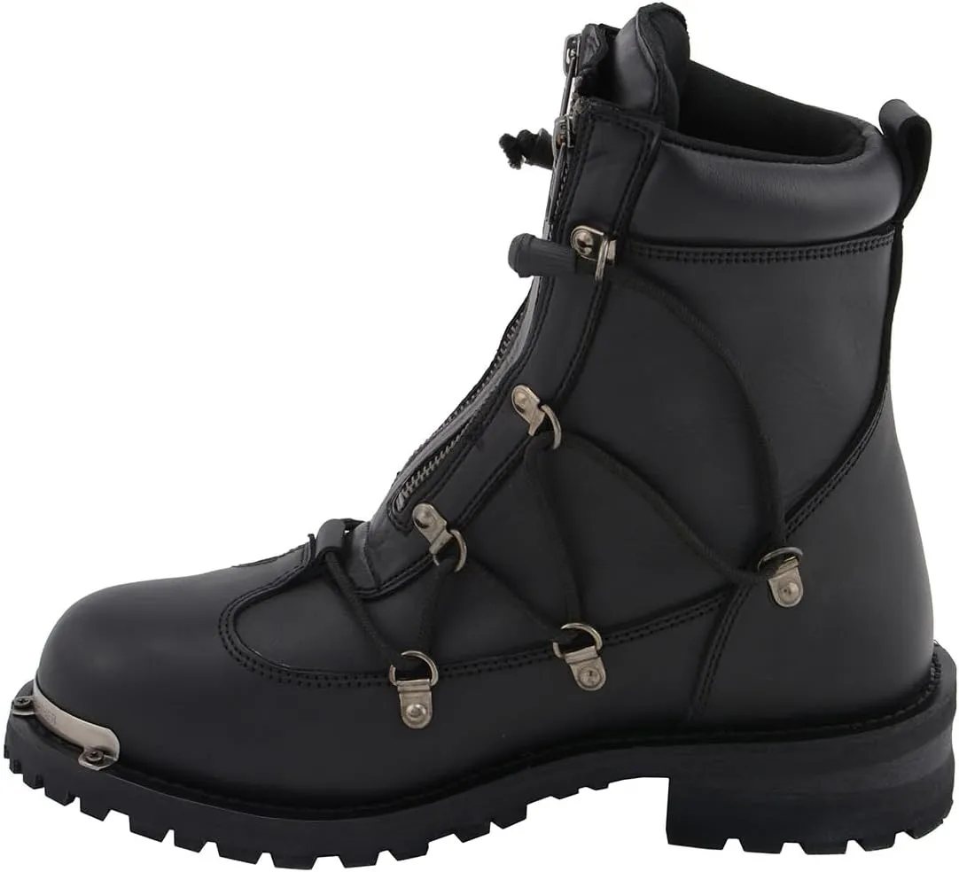 Milwaukee Leather MBM9075 Men's Black Leather 6-inch Plain Toe Dual Zipper Motorcycle Rider Boots
