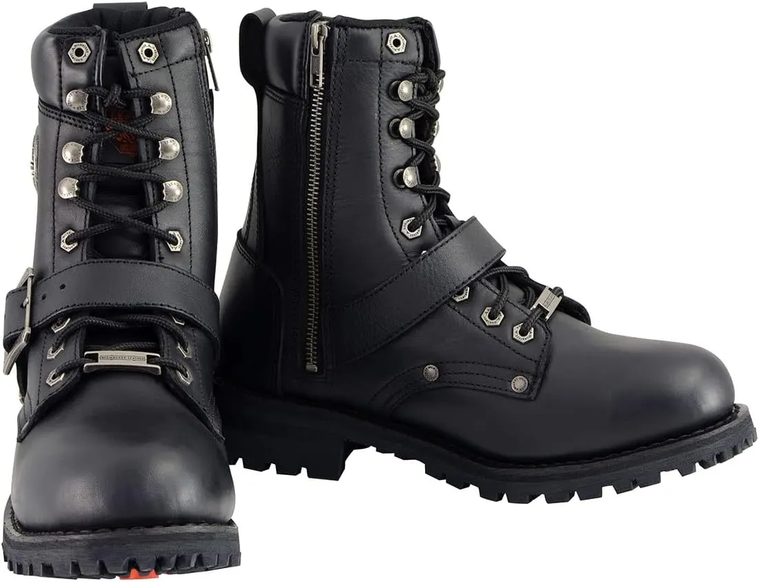 Milwaukee Leather Men's Black Leather Lace-Up Engineer Motorcycle Boots w/Buckles and Side Zipper MBM101-8