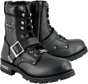 Milwaukee Leather Men's Black Leather Lace-Up Engineer Motorcycle Boots w/Buckles and Side Zipper MBM101-8