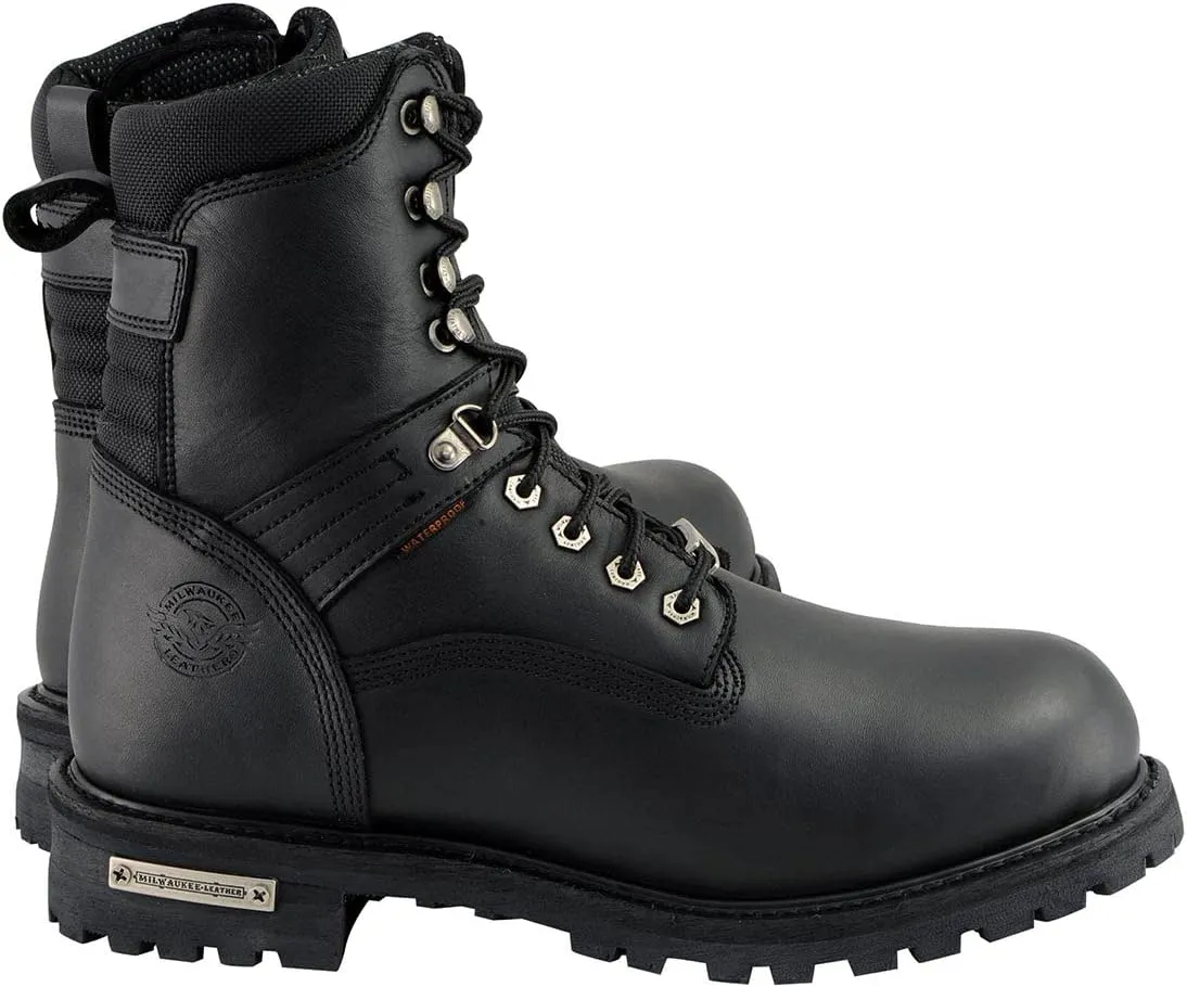 Milwaukee Leather Men's Black Wide Width 7-inch Lace to Toe Full-Waterproof Leather Boots MBM9036WP