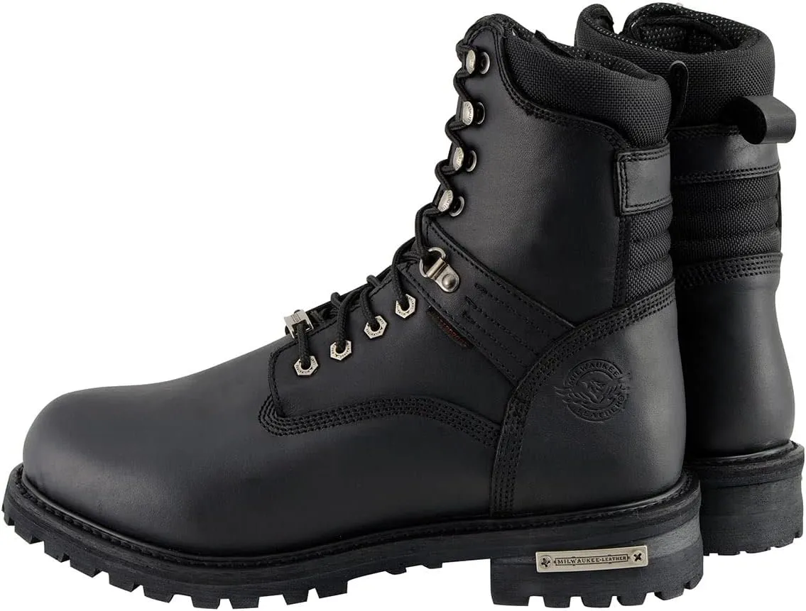 Milwaukee Leather Men's Black Wide Width 7-inch Lace to Toe Full-Waterproof Leather Boots MBM9036WP