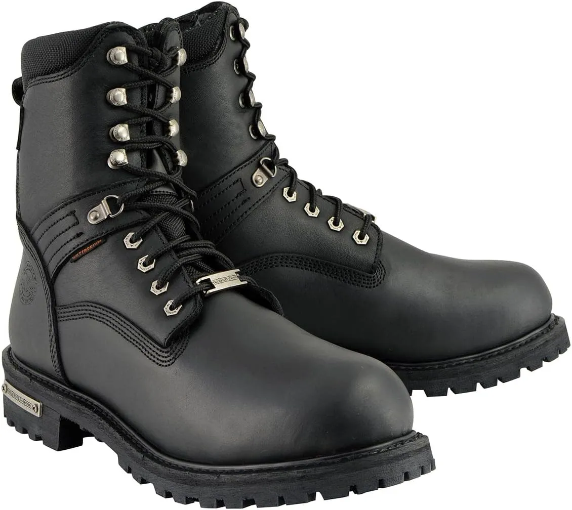 Milwaukee Leather Men's Black Wide Width 7-inch Lace to Toe Full-Waterproof Leather Boots MBM9036WP