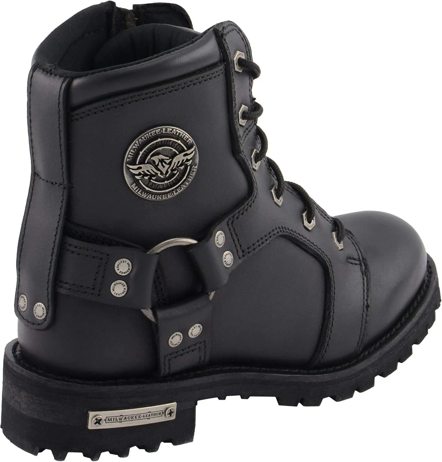 Milwaukee Leather Women's Black Leather 8-Inch Lace-Up Motorcycle Harness Boots with Side Zipper MBL9302