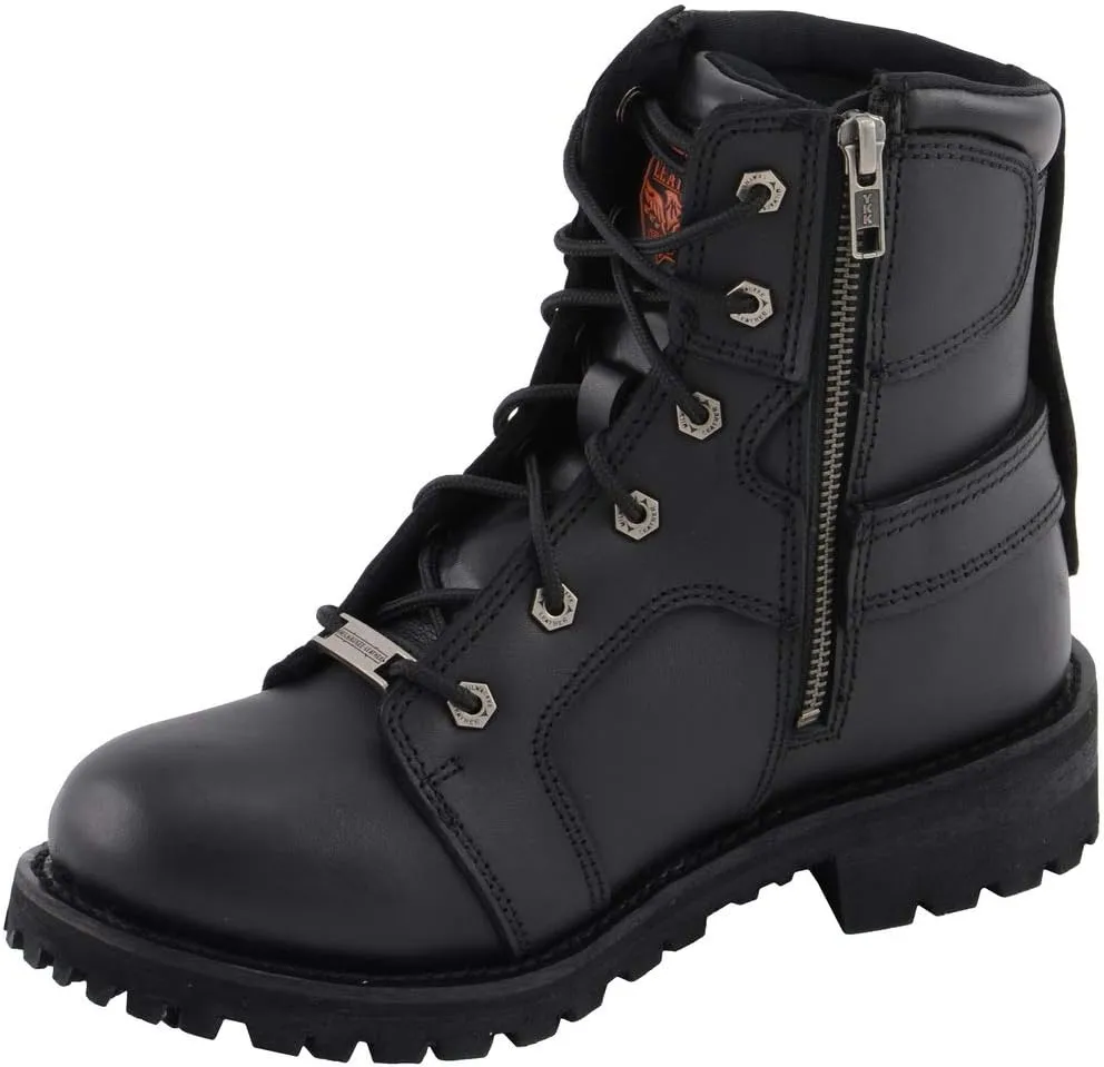 Milwaukee Leather Women's Black Leather 8-Inch Lace-Up Motorcycle Harness Boots with Side Zipper MBL9302