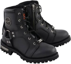 Milwaukee Leather Women's Black Leather 8-Inch Lace-Up Motorcycle Harness Boots with Side Zipper MBL9302