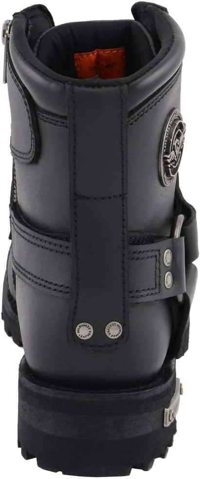 Milwaukee Leather Women's Black Leather 8-Inch Lace-Up Motorcycle Harness Boots with Side Zipper MBL9302
