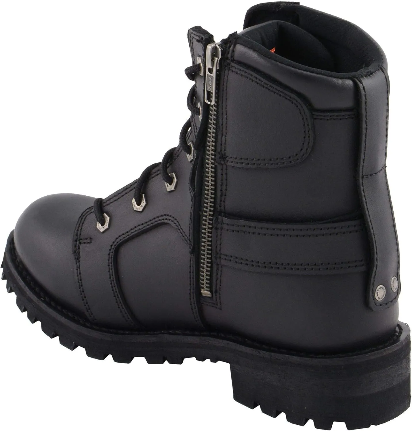Milwaukee Leather Women's Black Leather 8-Inch Lace-Up Motorcycle Harness Boots with Side Zipper MBL9302