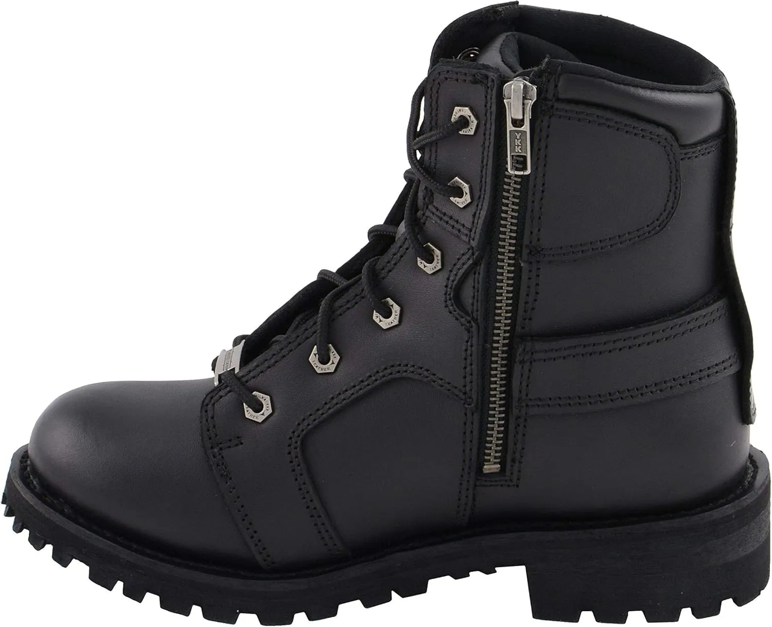 Milwaukee Leather Women's Black Leather 8-Inch Lace-Up Motorcycle Harness Boots with Side Zipper MBL9302