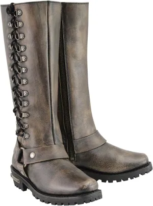 Milwaukee Leather Women's Distressed Brown Leather 14-inch Classic Harness Square Toe Motorcycle Rider Boots MBL9368-5.5