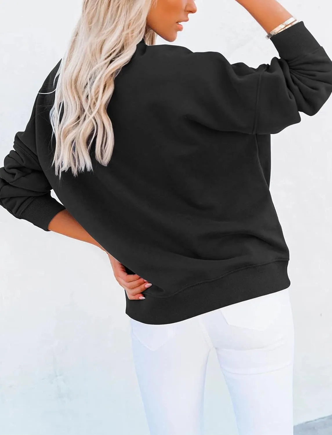 Minclouse Women's Casual Long sleeves Sweatshirt Tops Basic Loose Fit Mock Turtleneck Lightweight Tunic Pullover With Pocket