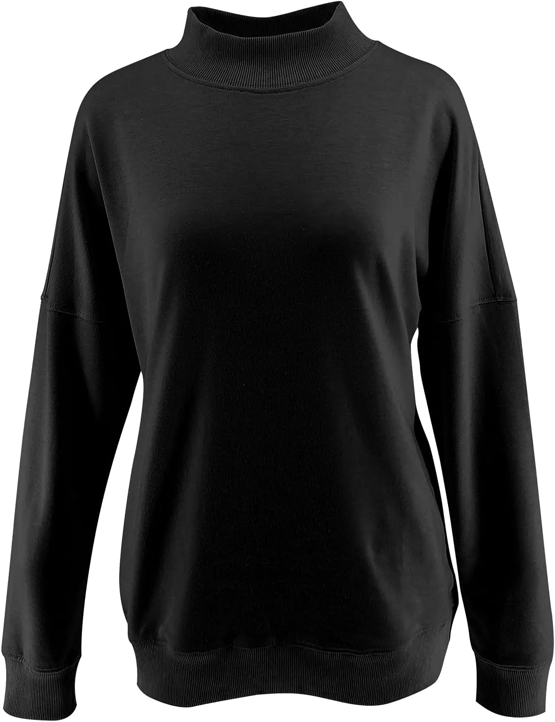 Minclouse Women's Casual Long sleeves Sweatshirt Tops Basic Loose Fit Mock Turtleneck Lightweight Tunic Pullover With Pocket