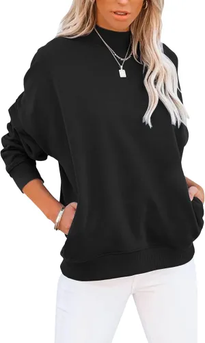 Minclouse Women's Casual Long sleeves Sweatshirt Tops Basic Loose Fit Mock Turtleneck Lightweight Tunic Pullover With Pocket
