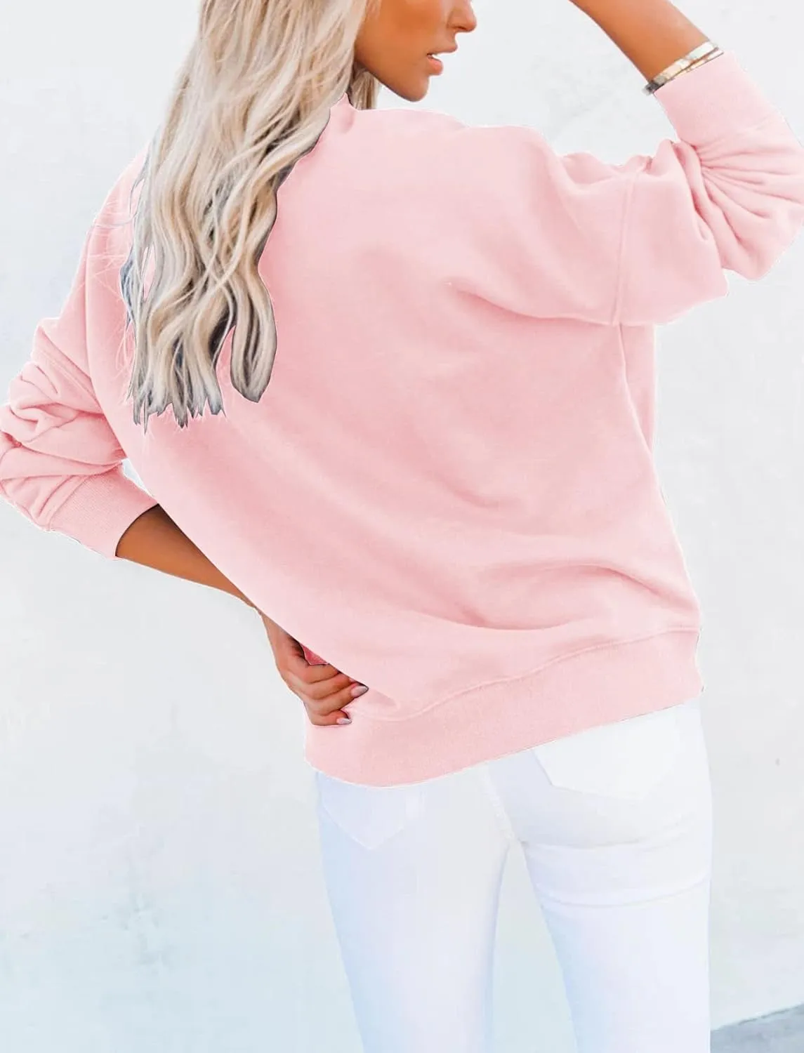 Minclouse Women's Casual Long sleeves Sweatshirt Tops Basic Loose Fit Mock Turtleneck Lightweight Tunic Pullover With Pocket