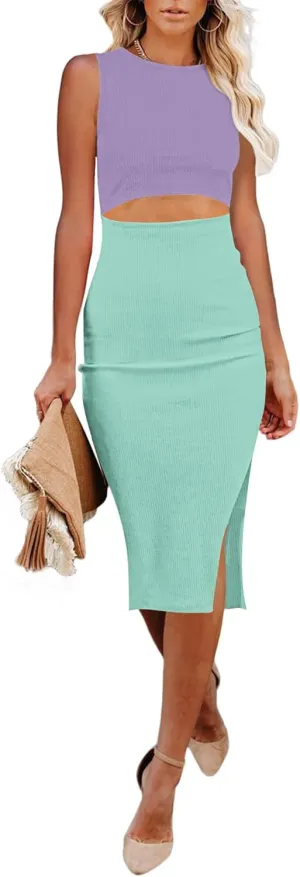 MISFAY Women's Summer Bodycon Dresses Cutout Sleeveless Knit Tank Top Dress