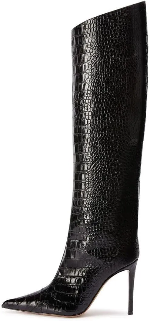 miss left Women Closed Pointy Toe Knee High Boots Wide Calf Stiletto High Heels Side Zippers Long Booties Comfy Event Leisure Shoes Size 4-16 US
