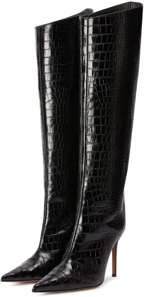 miss left Women Closed Pointy Toe Knee High Boots Wide Calf Stiletto High Heels Side Zippers Long Booties Comfy Event Leisure Shoes Size 4-16 US