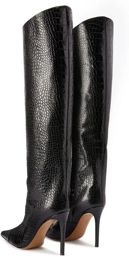 miss left Women Closed Pointy Toe Knee High Boots Wide Calf Stiletto High Heels Side Zippers Long Booties Comfy Event Leisure Shoes Size 4-16 US