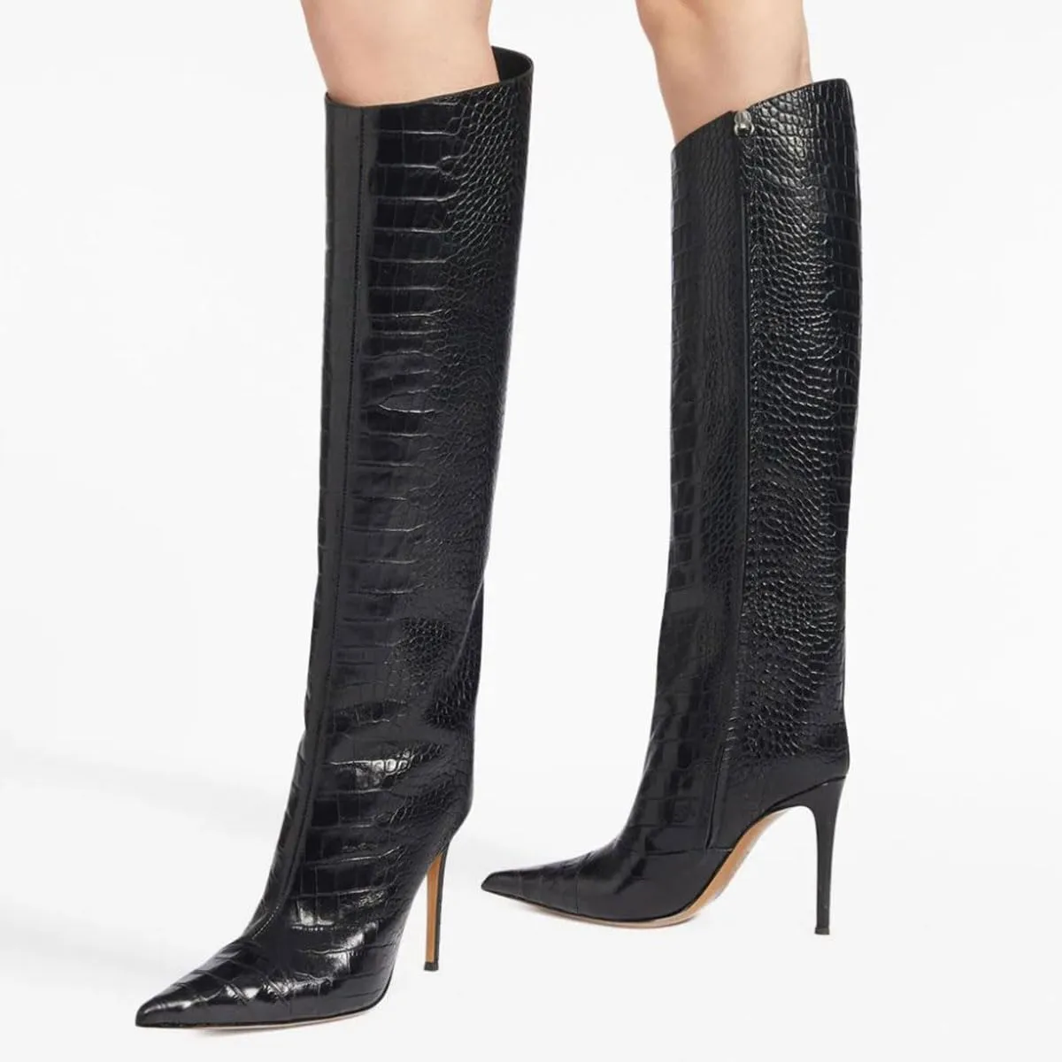 miss left Women Closed Pointy Toe Knee High Boots Wide Calf Stiletto High Heels Side Zippers Long Booties Comfy Event Leisure Shoes Size 4-16 US