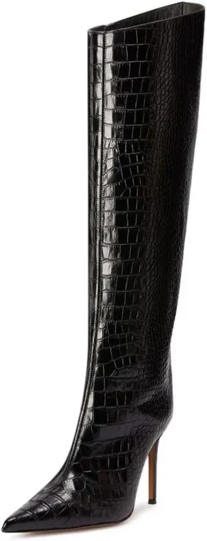 miss left Women Closed Pointy Toe Knee High Boots Wide Calf Stiletto High Heels Side Zippers Long Booties Comfy Event Leisure Shoes Size 4-16 US