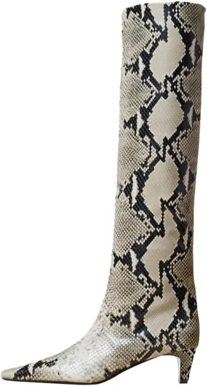 miss left Women Stretchy Knee High Boot Closed Square Toe Low Kitten Heel Winter Fall Tall Boots Party Dress Shoes Size 4-16 US