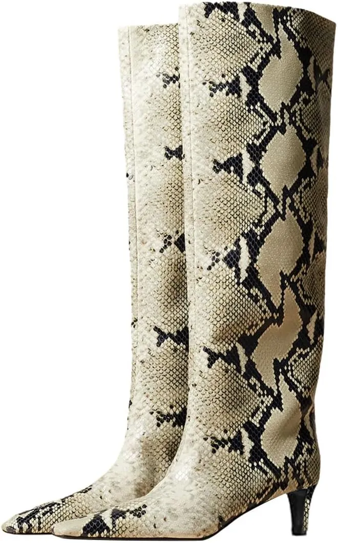 miss left Women Stretchy Knee High Boot Closed Square Toe Low Kitten Heel Winter Fall Tall Boots Party Dress Shoes Size 4-16 US