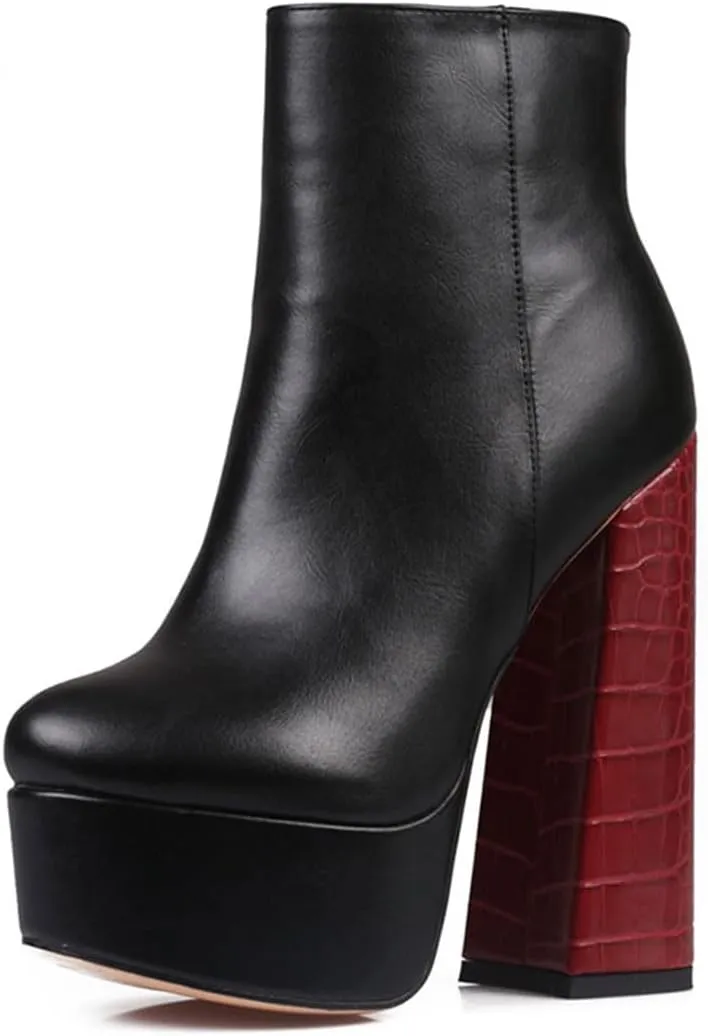 miss left Women Thick Platform Round Toe Ankle Boots Side Zip Crocodile Chunky Heels Booties Fashion Party Shoes Size 4-16 US