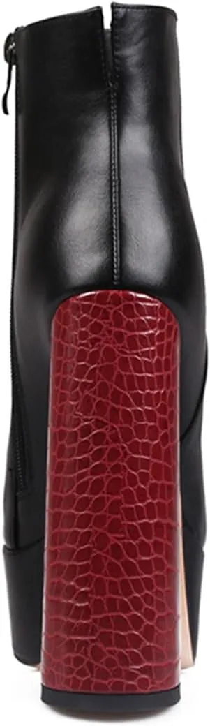 miss left Women Thick Platform Round Toe Ankle Boots Side Zip Crocodile Chunky Heels Booties Fashion Party Shoes Size 4-16 US