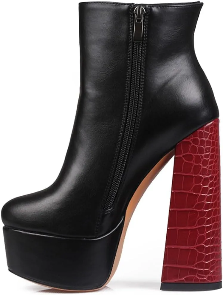 miss left Women Thick Platform Round Toe Ankle Boots Side Zip Crocodile Chunky Heels Booties Fashion Party Shoes Size 4-16 US