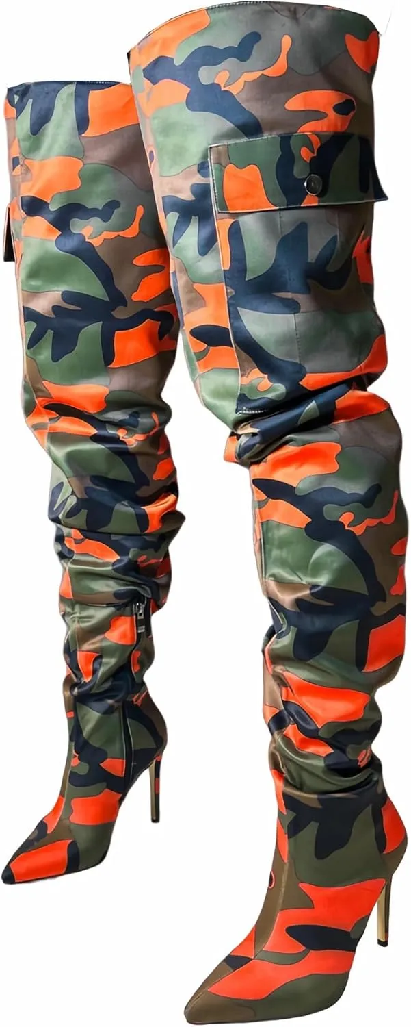 MissHeel Camo High Heel Thigh High Boots
