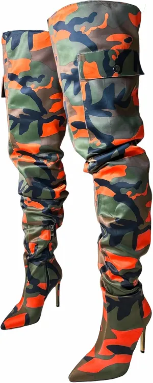 MissHeel Camo High Heel Thigh High Boots