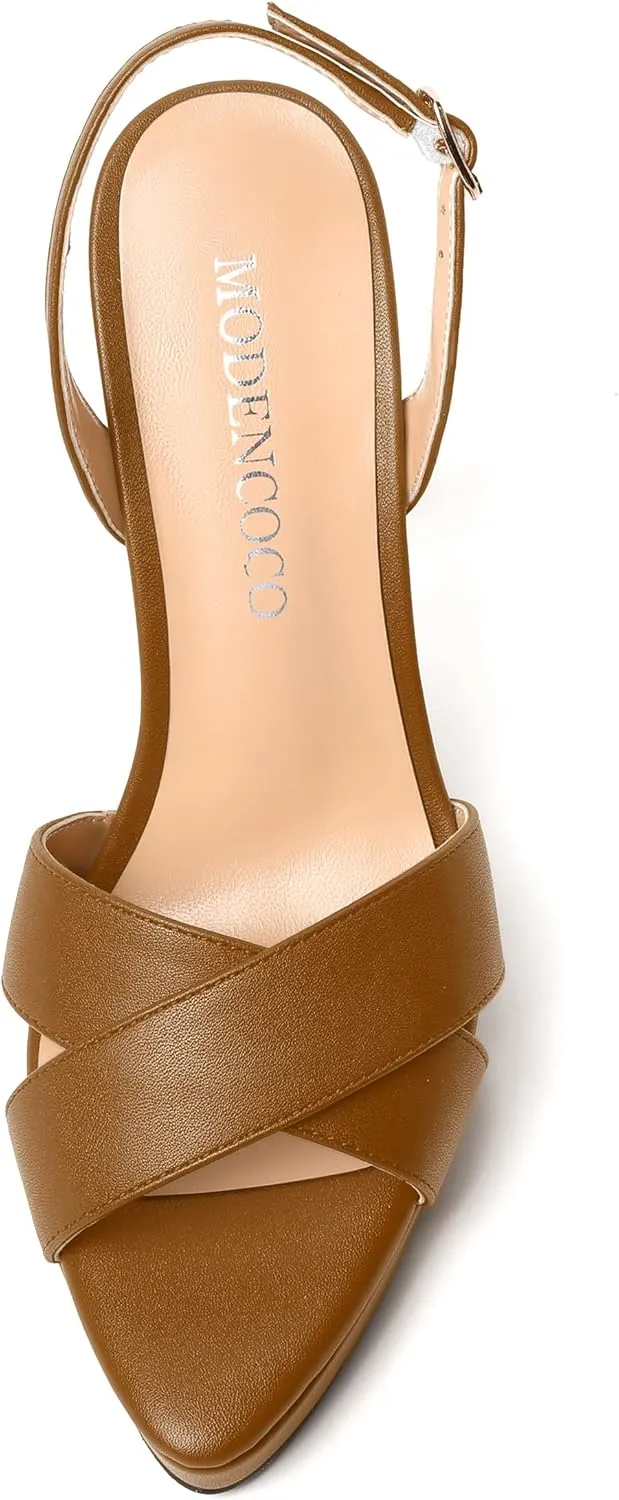 MODENCOCO Womens Sexy Open Toe Platform Matte Dressy Evening Slingback Buckle Stiletto High Heel Heeled Sandals 4.5 Inch