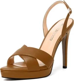 MODENCOCO Womens Sexy Open Toe Platform Matte Dressy Evening Slingback Buckle Stiletto High Heel Heeled Sandals 4.5 Inch