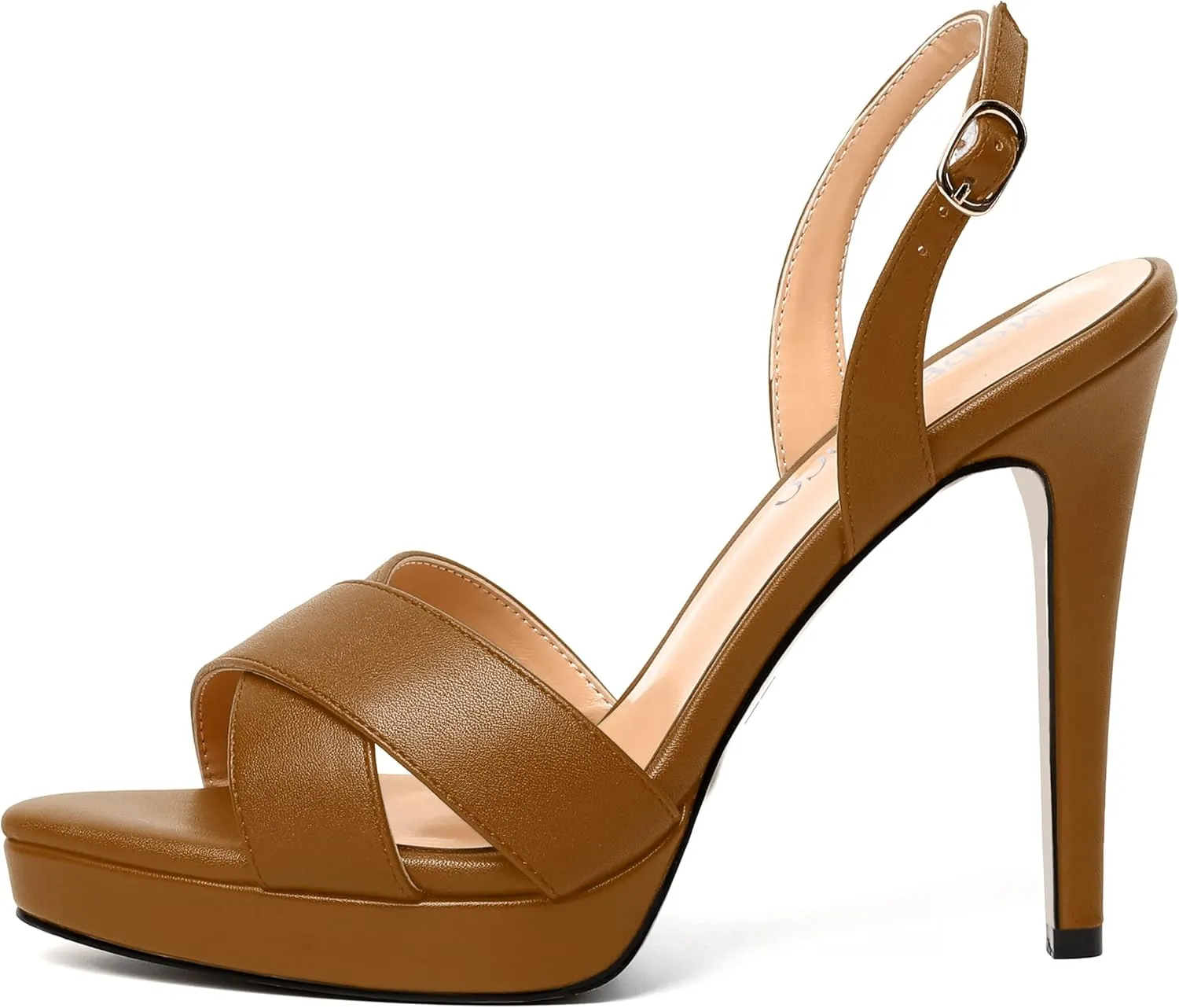 MODENCOCO Womens Sexy Open Toe Platform Matte Dressy Evening Slingback Buckle Stiletto High Heel Heeled Sandals 4.5 Inch