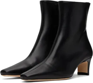 MOOMMO Women Low Chunky Heel Ankle Boots Square Toe Side Zipper Sock Booties Matte Comfy 2 Inch Thick Heel Dress Short Boots Closed Toe Mid Calf Stretch Chic Office Party Winter 4-11 M US