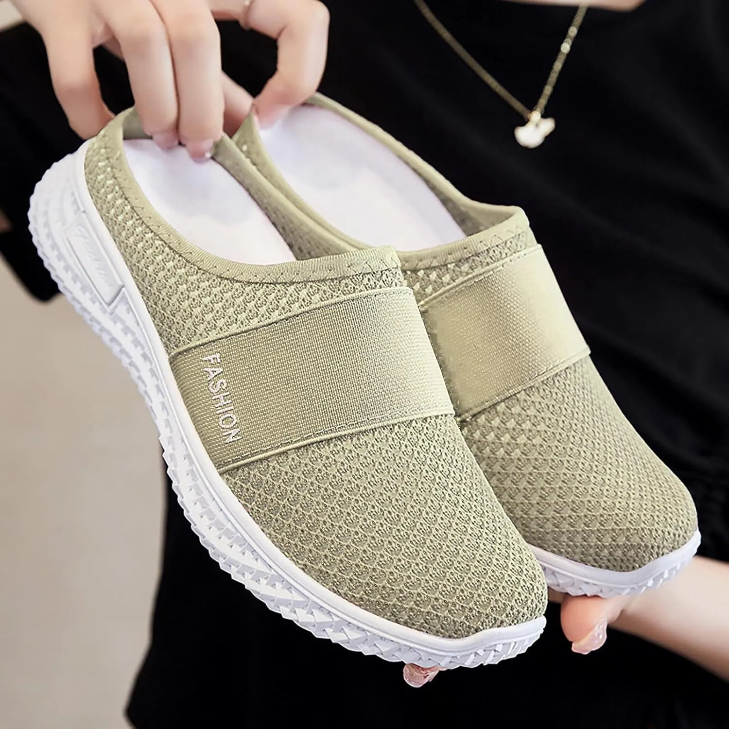 Mules for Women Orthopedic Air Cushion Platform Mesh Mules Clogs Open Back Slip On Shoes with Arch-Support Lightweight Summer Walking Sandals Beach Shoe