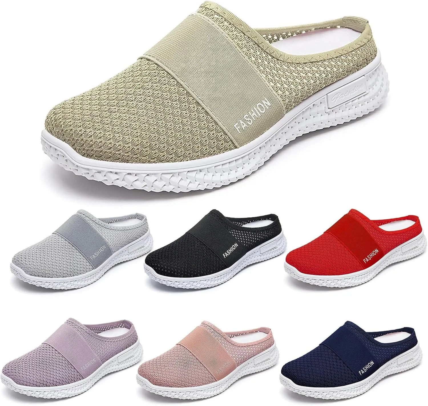 Mules for Women Orthopedic Air Cushion Platform Mesh Mules Clogs Open Back Slip On Shoes with Arch-Support Lightweight Summer Walking Sandals Beach Shoe