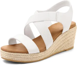 mysoft Women's Platform Espadrille Wedge Sandals Open Toe Elastic Ankle Strap Crisscross Slip on Summer Shoes