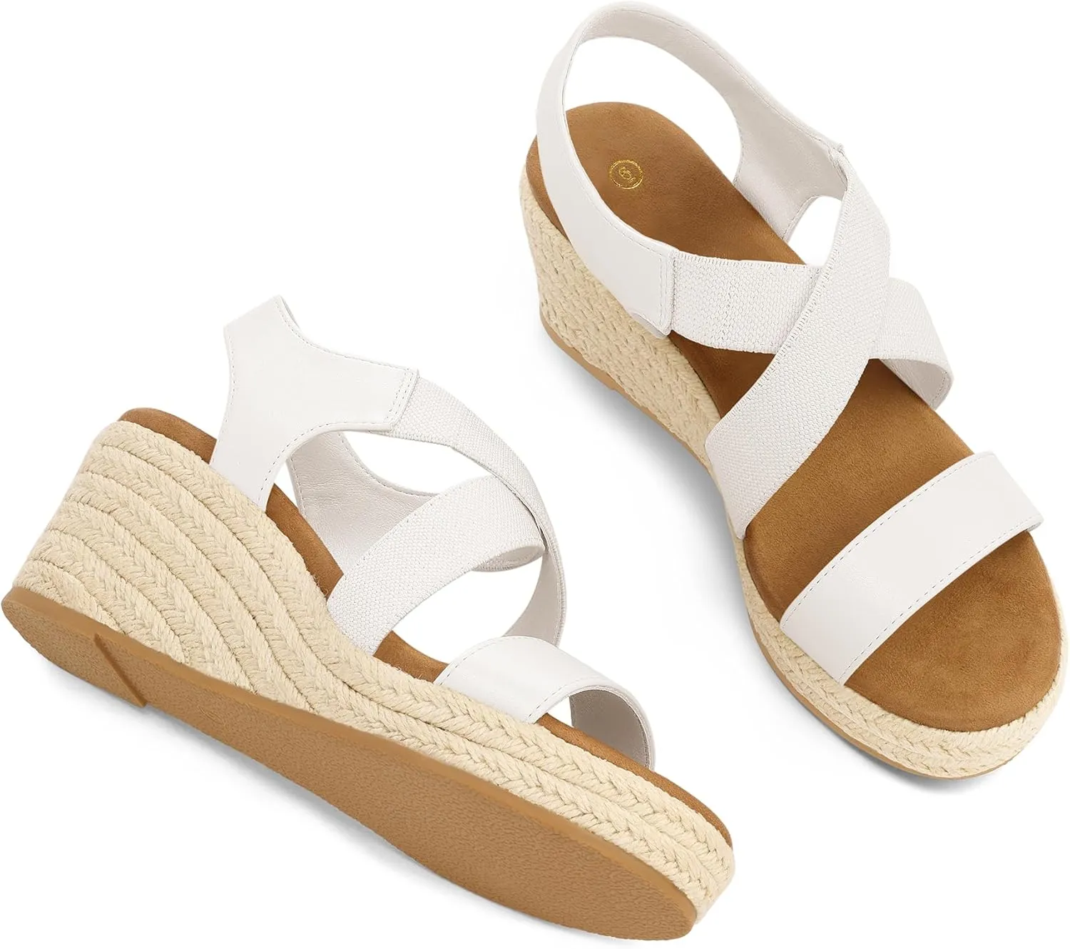 mysoft Women's Platform Espadrille Wedge Sandals Open Toe Elastic Ankle Strap Crisscross Slip on Summer Shoes