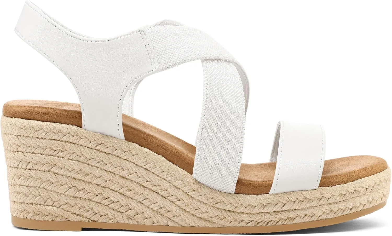 mysoft Women's Platform Espadrille Wedge Sandals Open Toe Elastic Ankle Strap Crisscross Slip on Summer Shoes