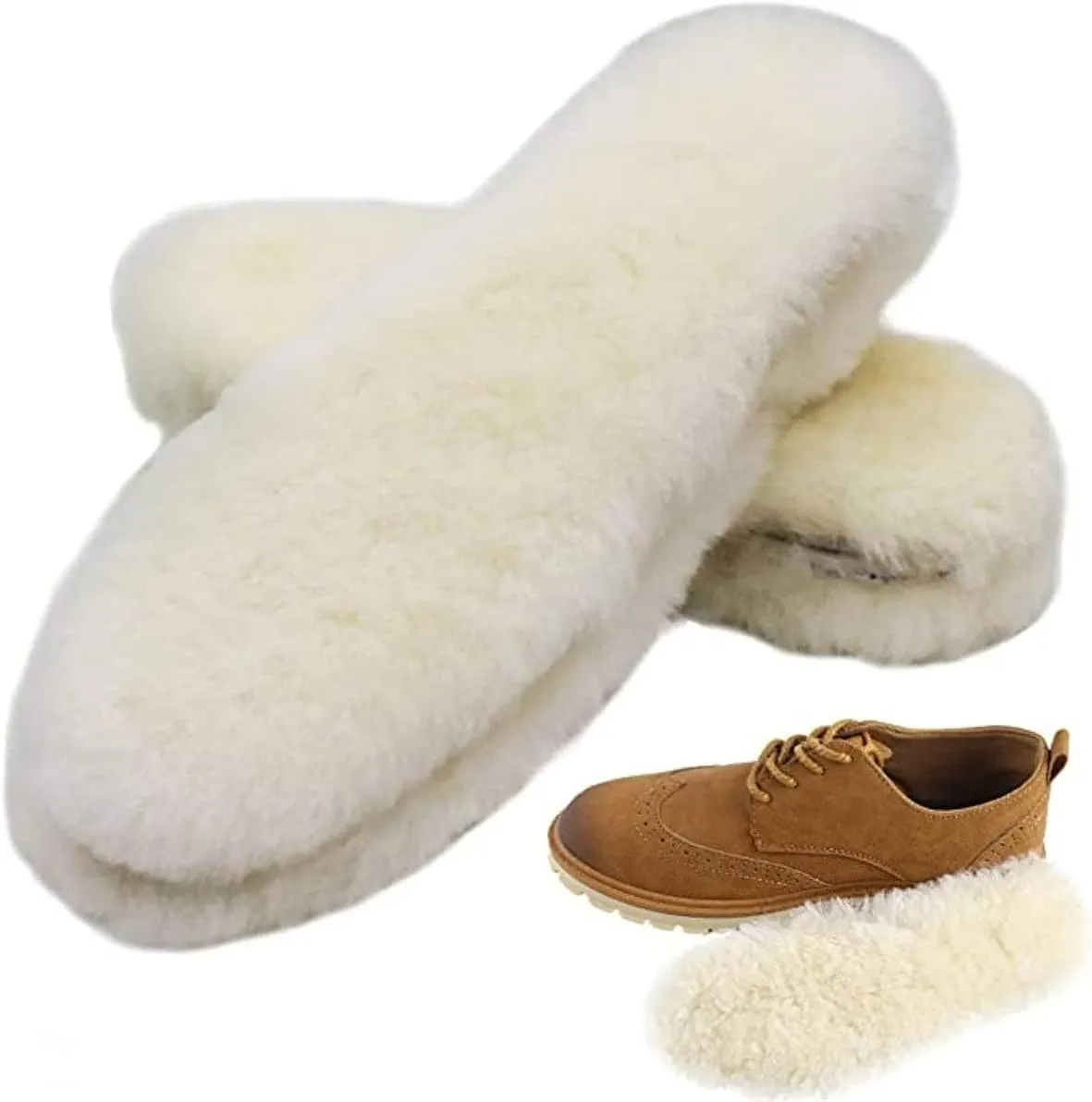 Natural Sheepskin Insoles Winter Real Wool Insoles Warm Soft Thick Warm Cashmere Snow Boots Shoe Pad(Asian Sizes 35)