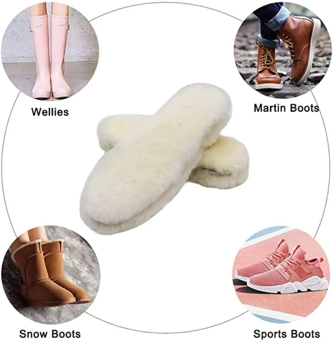 Natural Sheepskin Insoles Winter Real Wool Insoles Warm Soft Thick Warm Cashmere Snow Boots Shoe Pad(Asian Sizes 35)