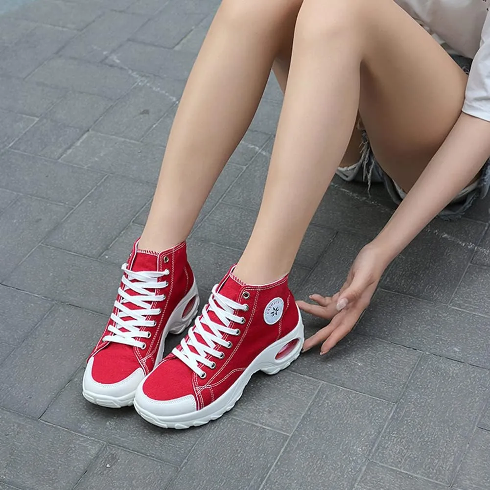 NCNDB Womens Canvas Sneakers High Top Lace up Casual Walking Shoes Air Cushion Sneakers