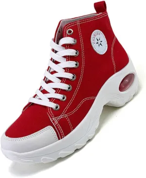 NCNDB Womens Canvas Sneakers High Top Lace up Casual Walking Shoes Air Cushion Sneakers