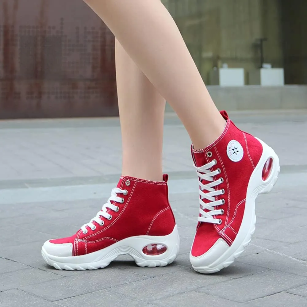 NCNDB Womens Canvas Sneakers High Top Lace up Casual Walking Shoes Air Cushion Sneakers